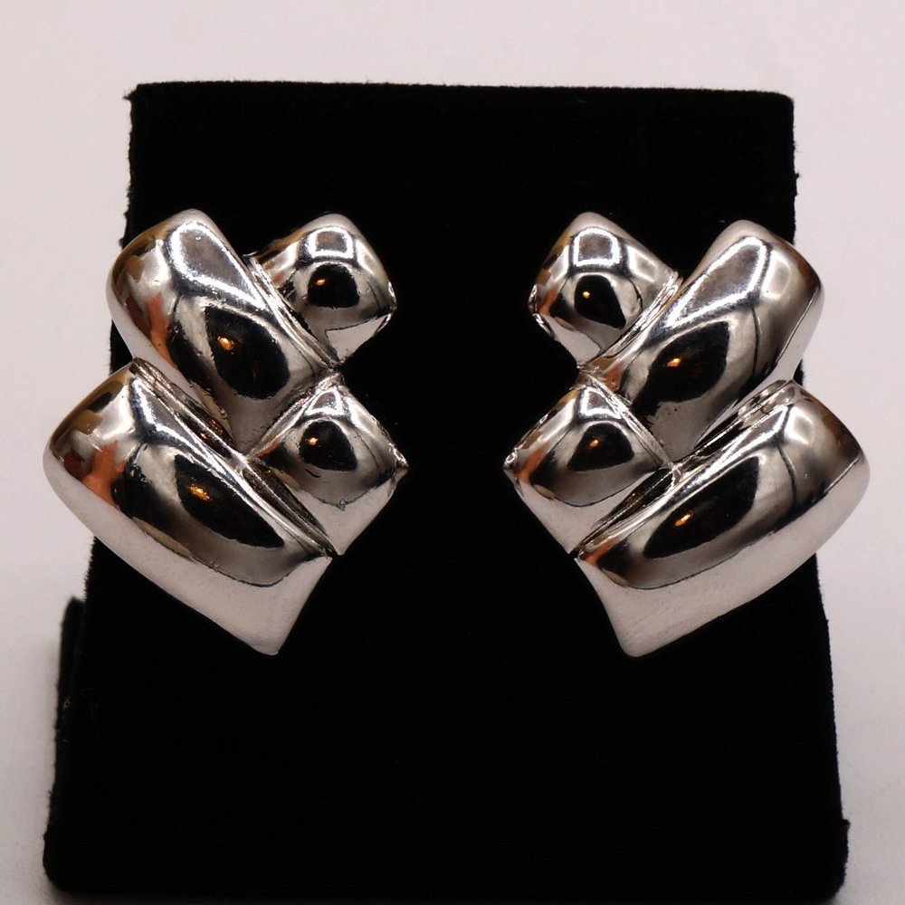 SOLD:  Vintage Givenchy Asymmetrical  Geometric  Silver Tone Clip-On Earrings